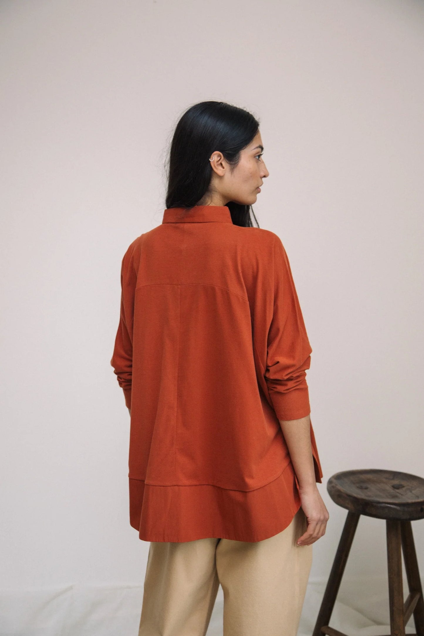 Magnolia Organic Cotton Jersey & Poplin Shirt - Paprika