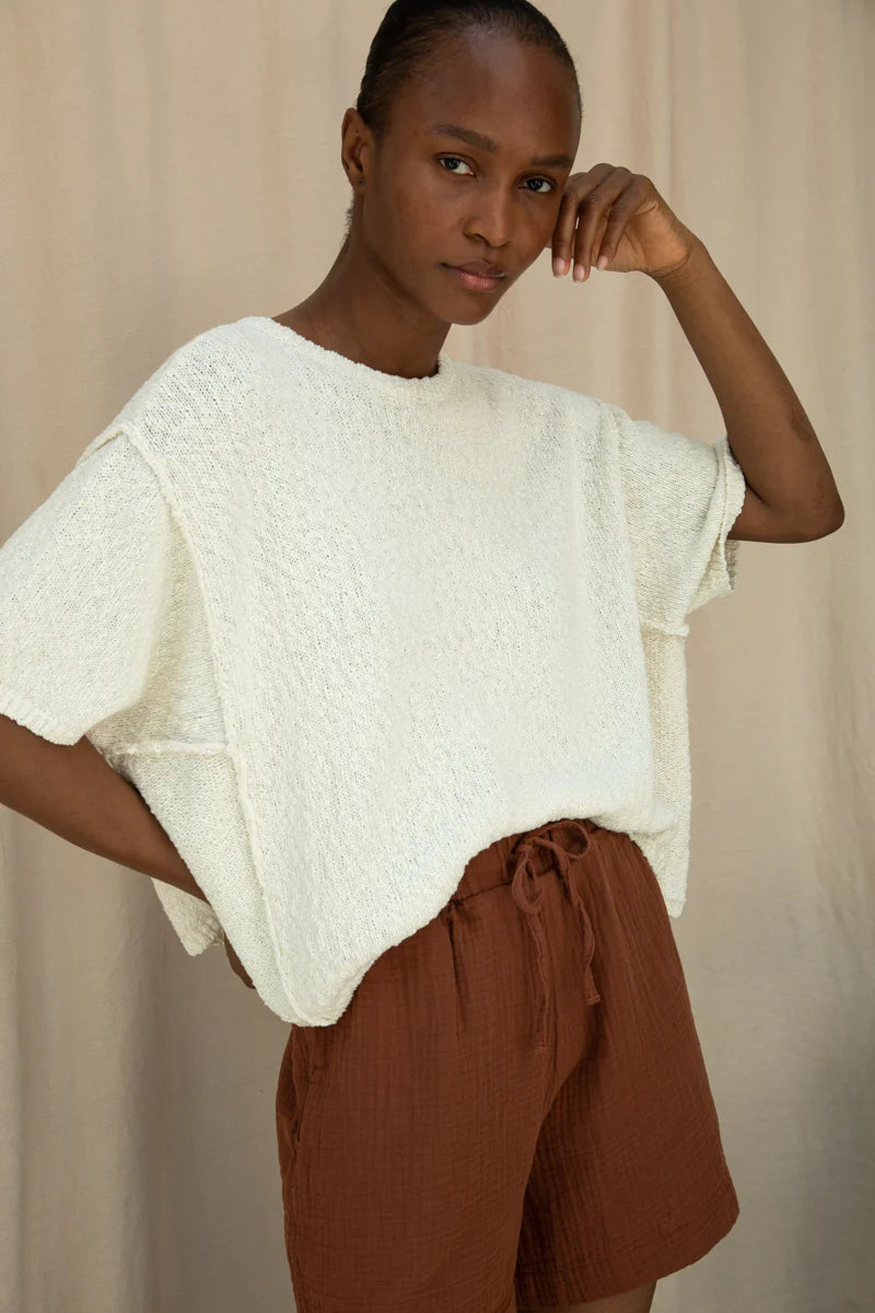 Alessia Cotton Linen Knit Top - Off White