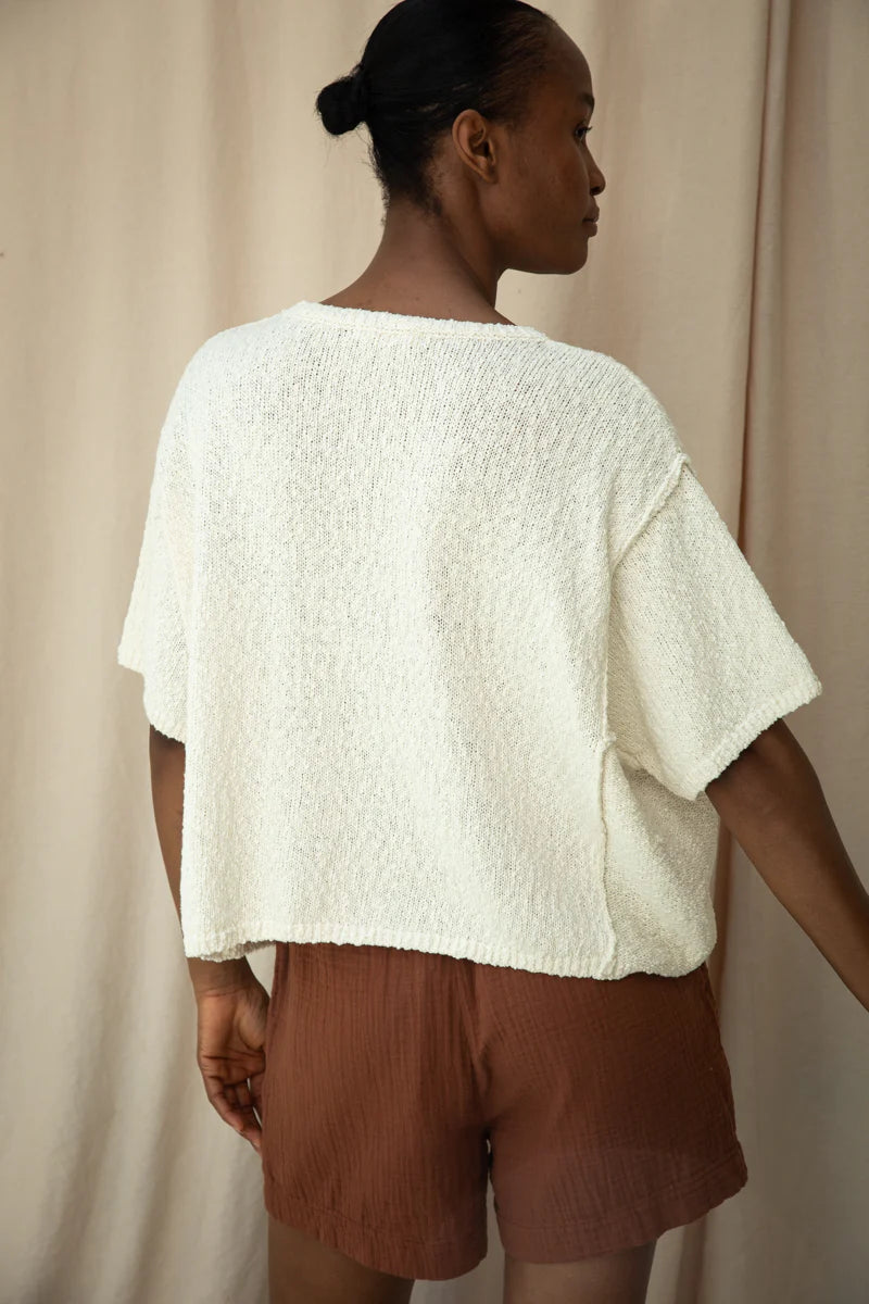 Alessia Cotton Linen Knit Top - Off White