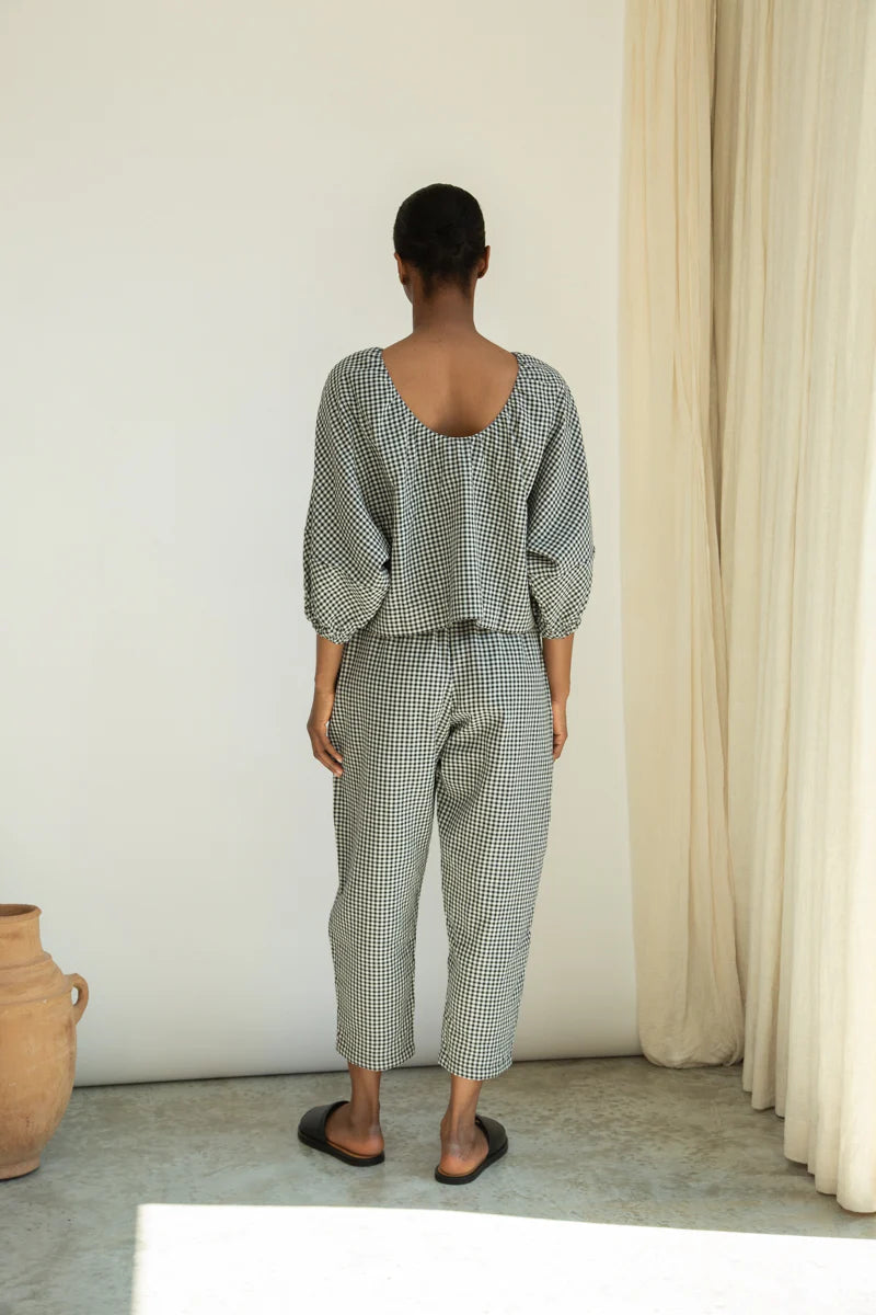 Cedar-Cay Organic Cotton Double Gauze Trousers GOTS - Monochrome Gingham