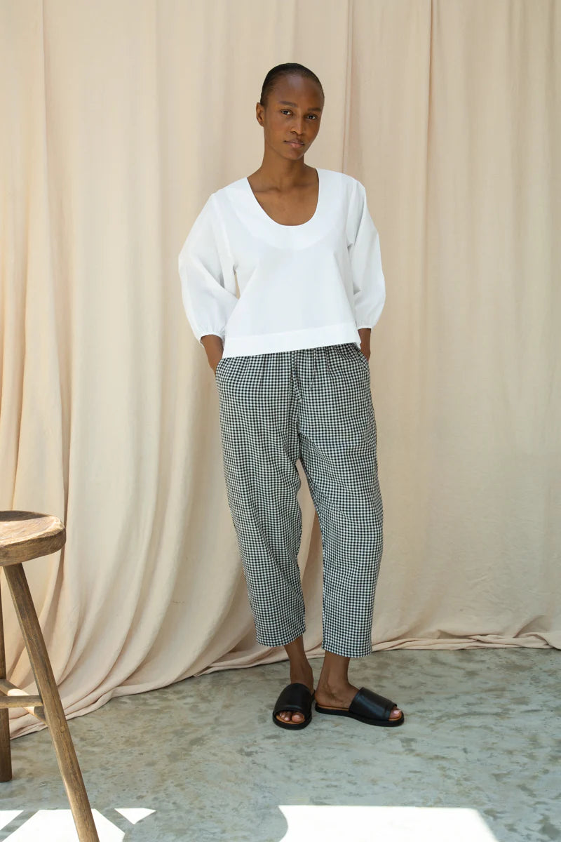 Cedar-Cay Organic Cotton Double Gauze Trousers GOTS - Monochrome Gingham