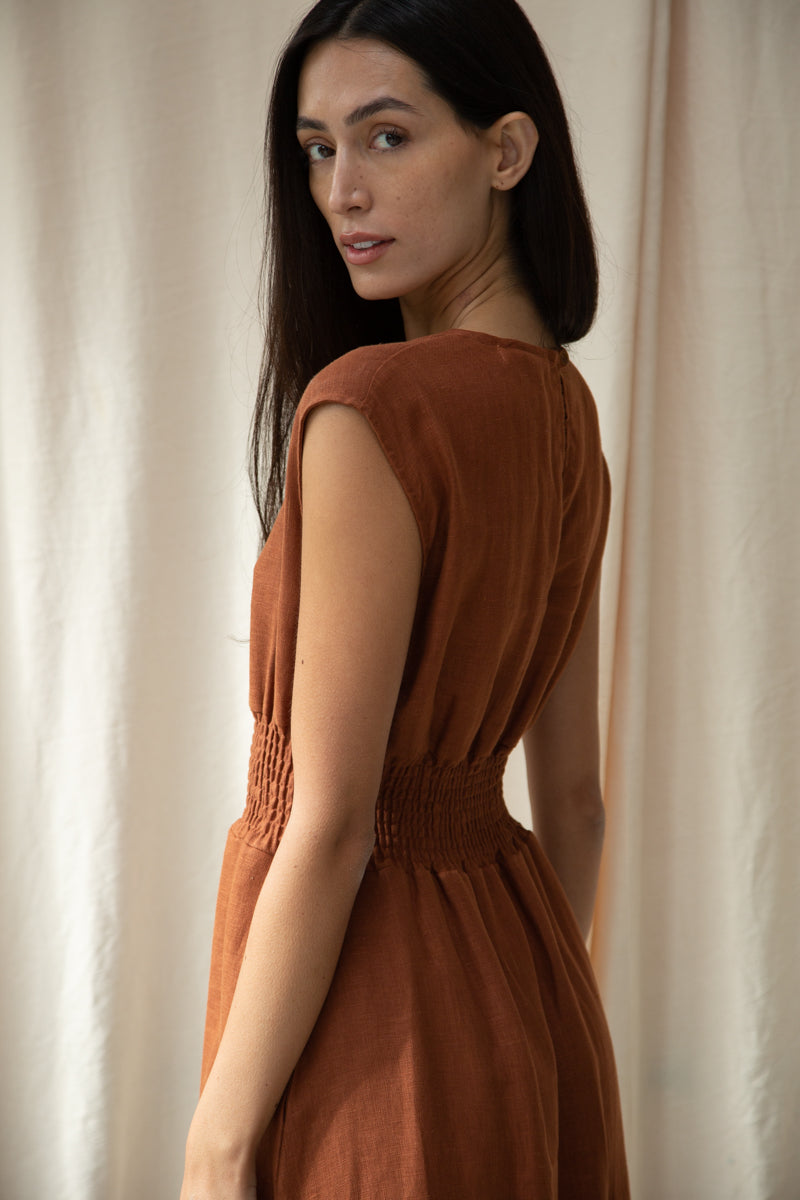 Ottillie-May Linen Dress - Russet