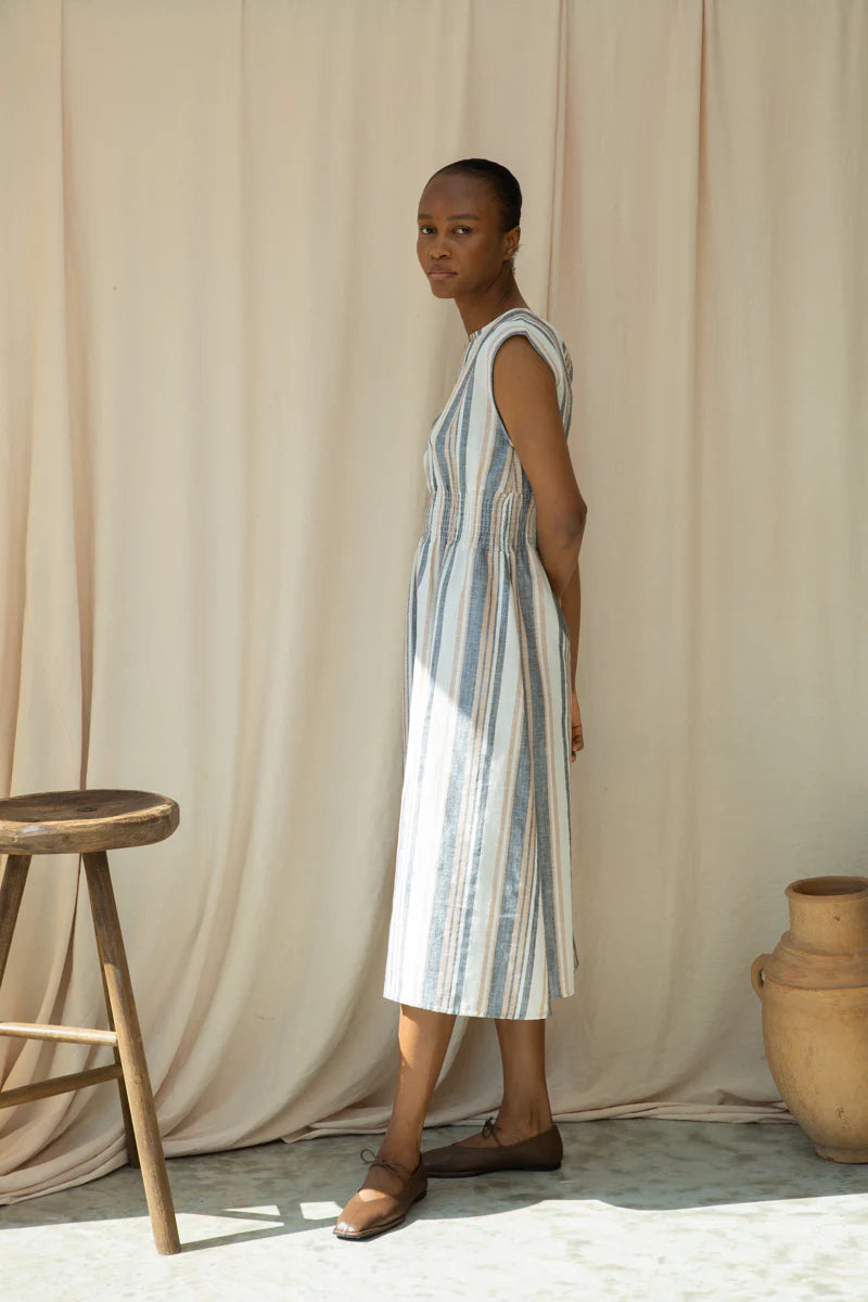 Ottillie-Sue Organic Cotton Dress GOTS - Beige Multi Stripe