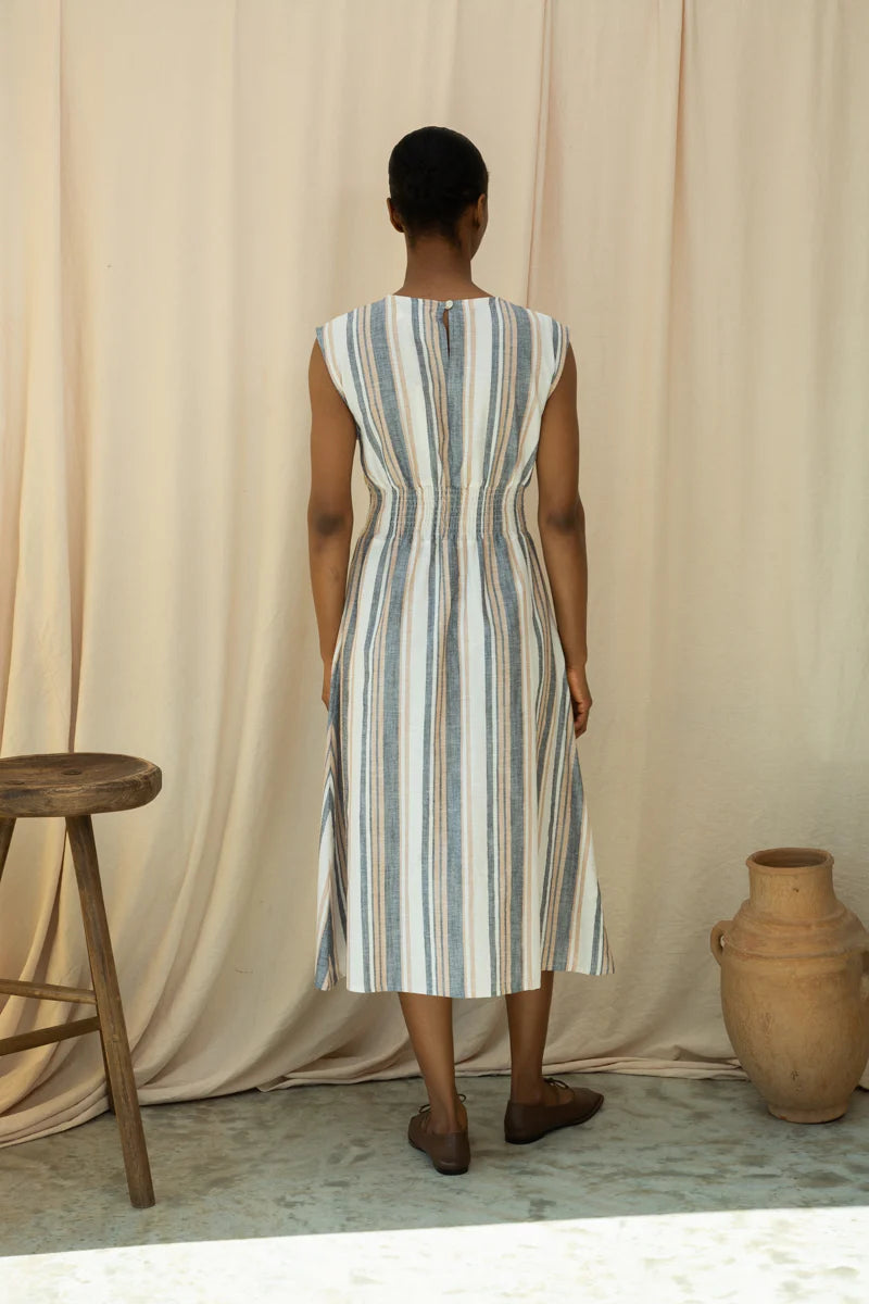 Ottillie-Sue Organic Cotton Dress GOTS - Beige Multi Stripe