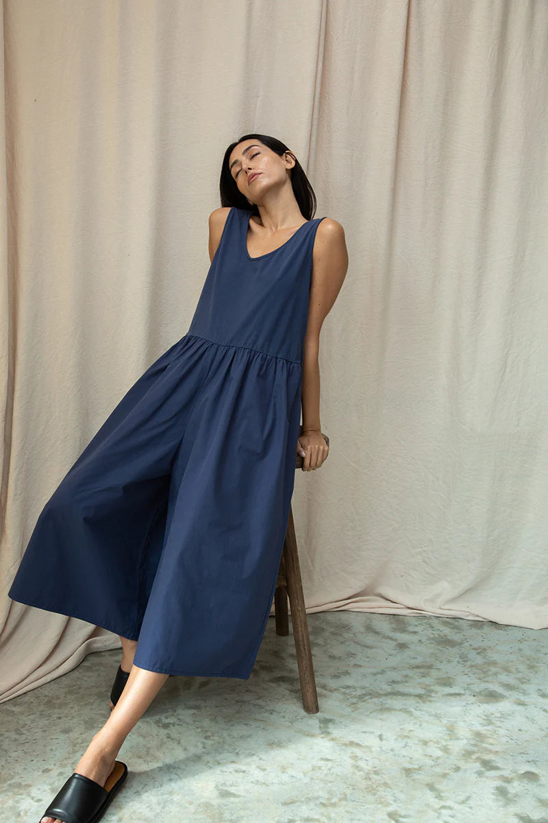 Rory Organic Cotton Jersey & Poplin Jumpsuit GOTS - Midnight