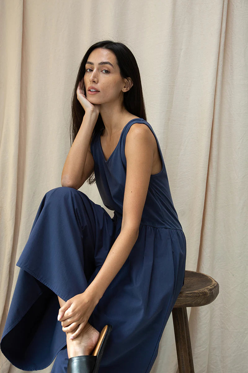 Rory Organic Cotton Jersey & Poplin Jumpsuit GOTS - Midnight