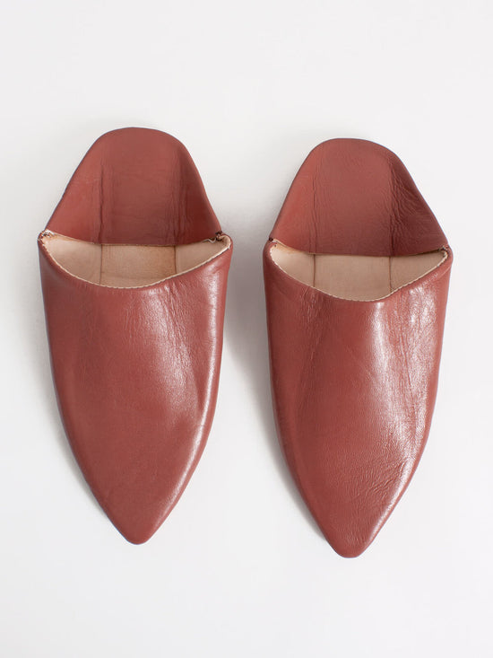 MOROCCAN PLAIN POINTED BABOUCHE SLIPPERS - TERRACOTTA