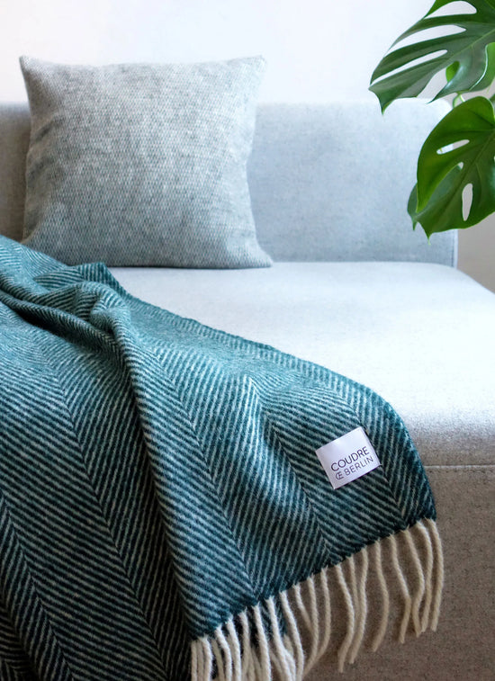 Wool Blanket Herringbone  - Petrol