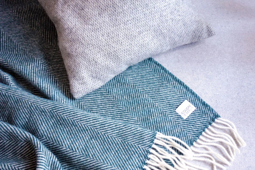 Wool Blanket Herringbone  - Petrol