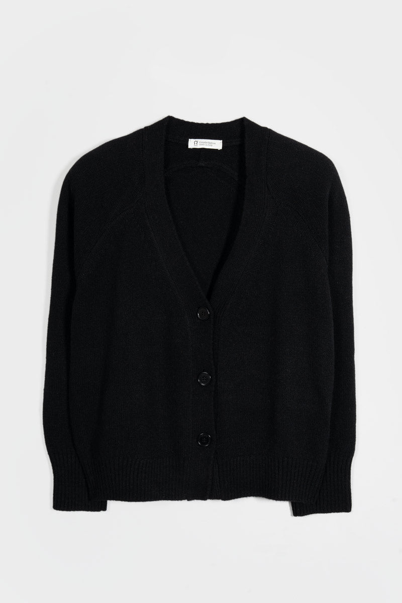 TOSCA - Women's Button Up Recycled Cashmere Cardigan - Black Ardesia