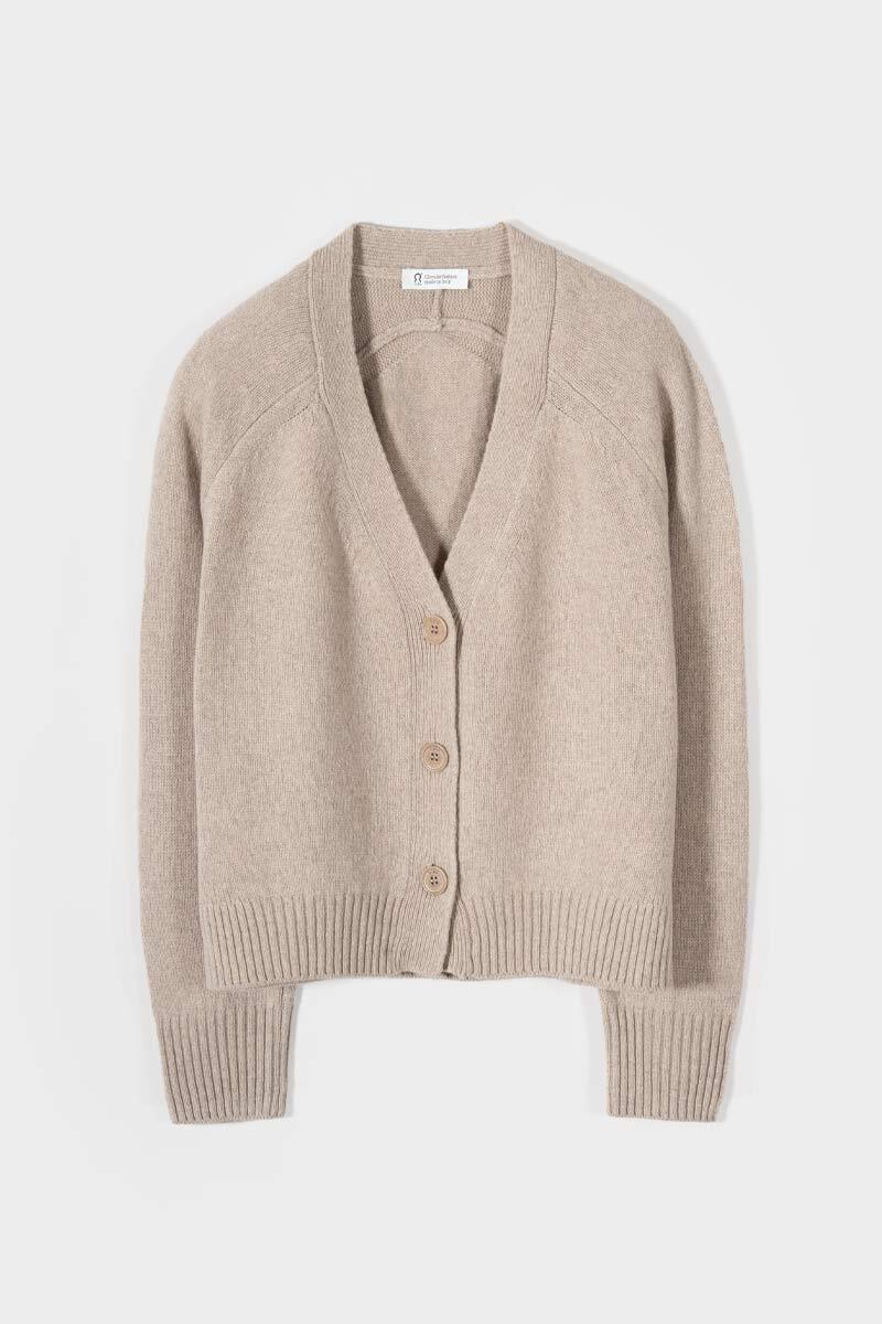 TOSCA - Women's Button Up Recycled Cashmere Cardigan - Beige Sabbia