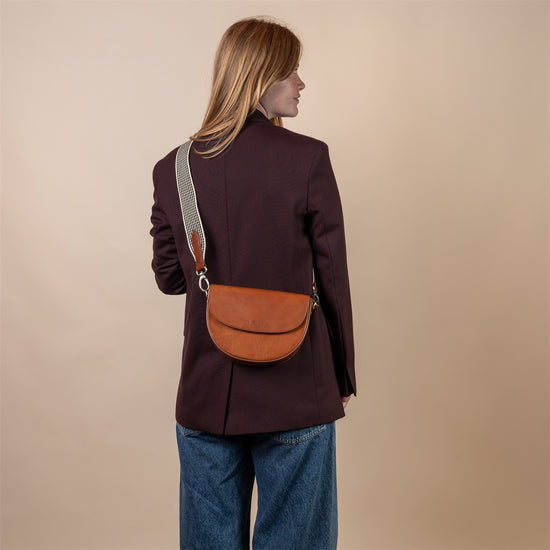 Ava Crossbody Saddle Bag - Two Straps - Cognac