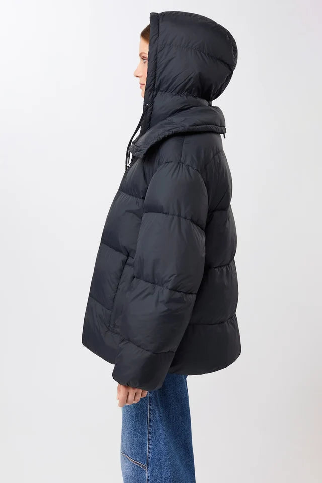 Quilted Jacket with Collar & Detachable Hood - Midnight