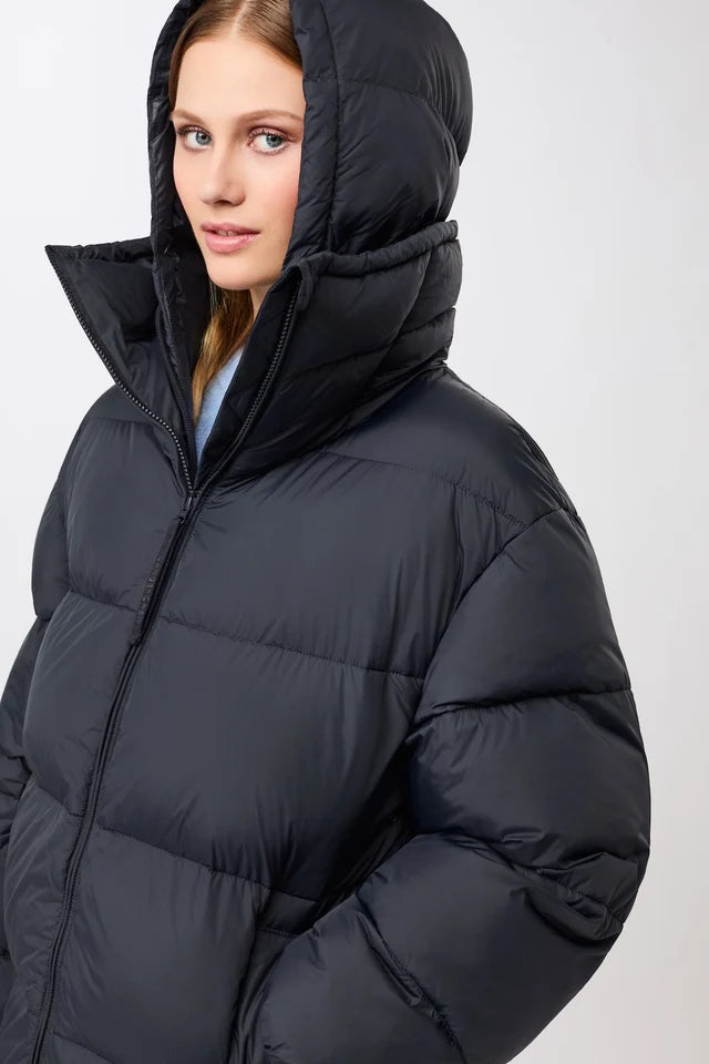 Quilted Jacket with Collar & Detachable Hood - Midnight