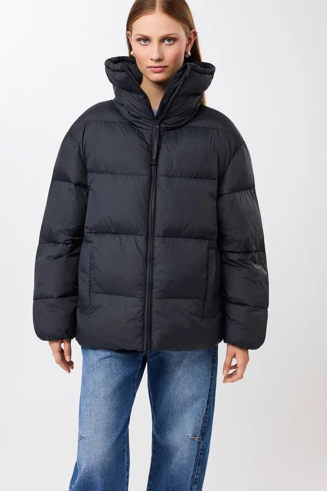 Quilted Jacket with Collar & Detachable Hood - Midnight