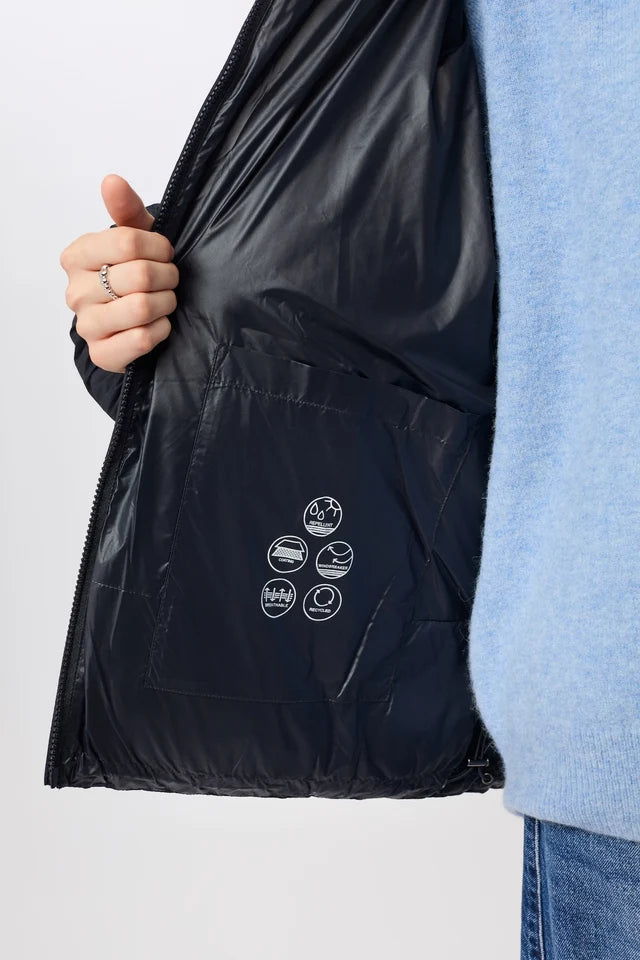 Quilted Jacket with Collar & Detachable Hood - Midnight
