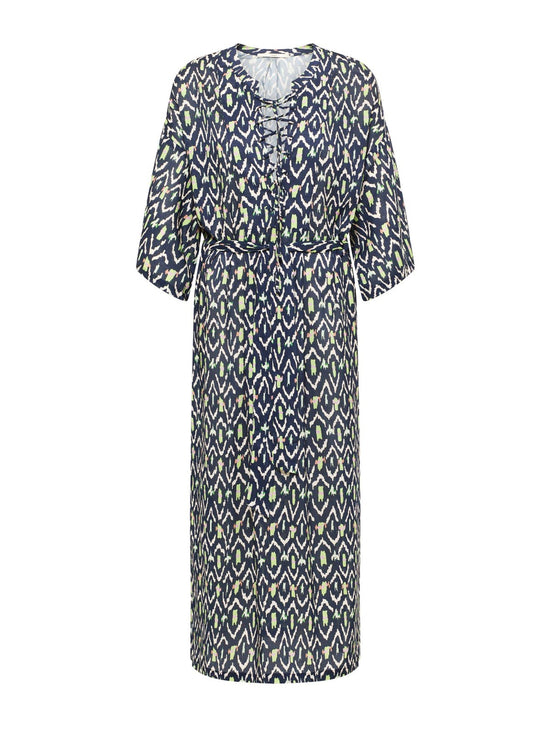 KAFTAN DRESS WITH IKAT PRINT made of TENCEL™ Modal & Silk - Night Blue