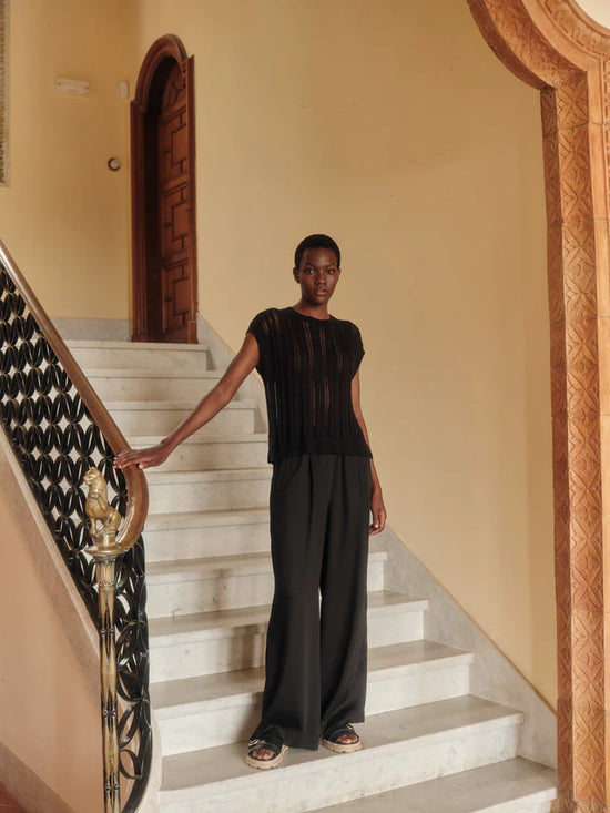 Wide-leg pants made from Tencel™ Lyocell - Black