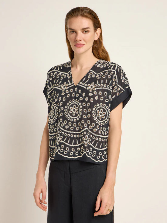 Blouse shirt (OCS) with embroidery - Black & Anglaise