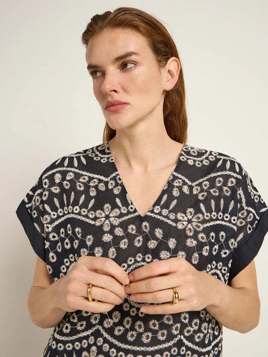 Blouse shirt (OCS) with embroidery - Black & Anglaise
