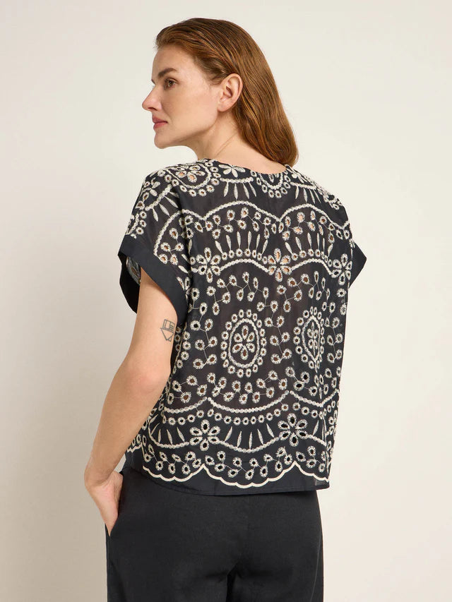 Blouse shirt (OCS) with embroidery - Black & Anglaise