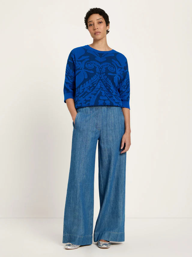 Jacquard sweater 3/4 sleeve GOTS - Lapis/ Midnight