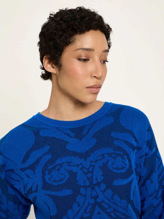 Jacquard sweater 3/4 sleeve GOTS - Lapis/ Midnight