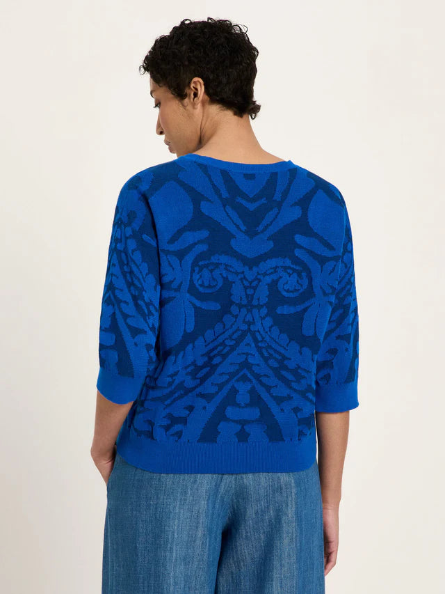 Jacquard sweater 3/4 sleeve GOTS - Lapis/ Midnight