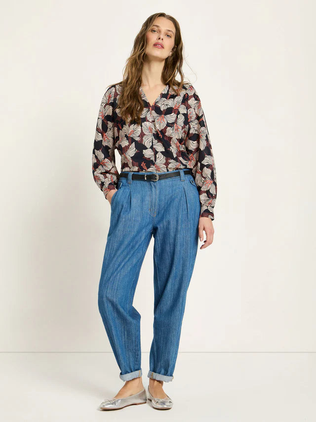 Blouse with ruffles GOTS - Print Bloom Onyx