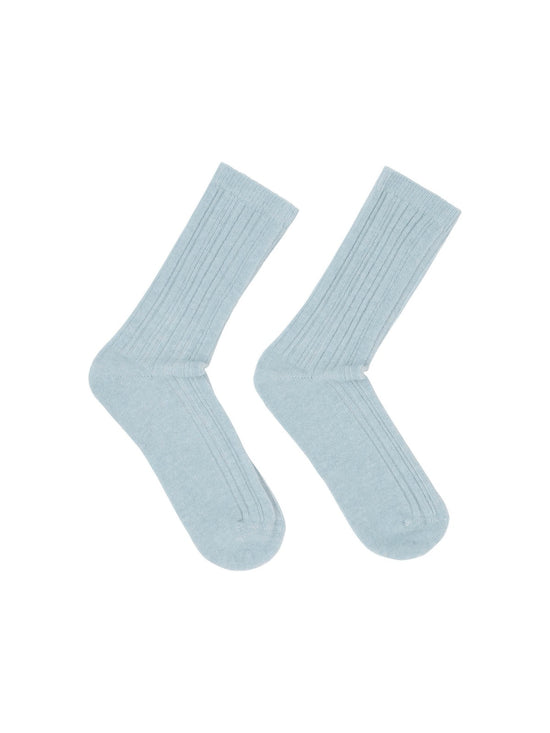 Rib Knit Wool Socks GOTS - Frozen Blue Melange