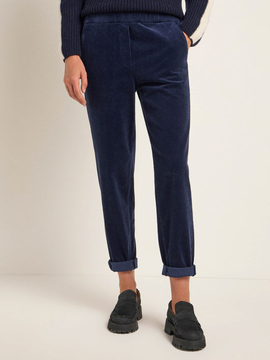 CORDUROY TROUSERS WITH ELASTIC WAISTBAND (GOTS) - Midnight