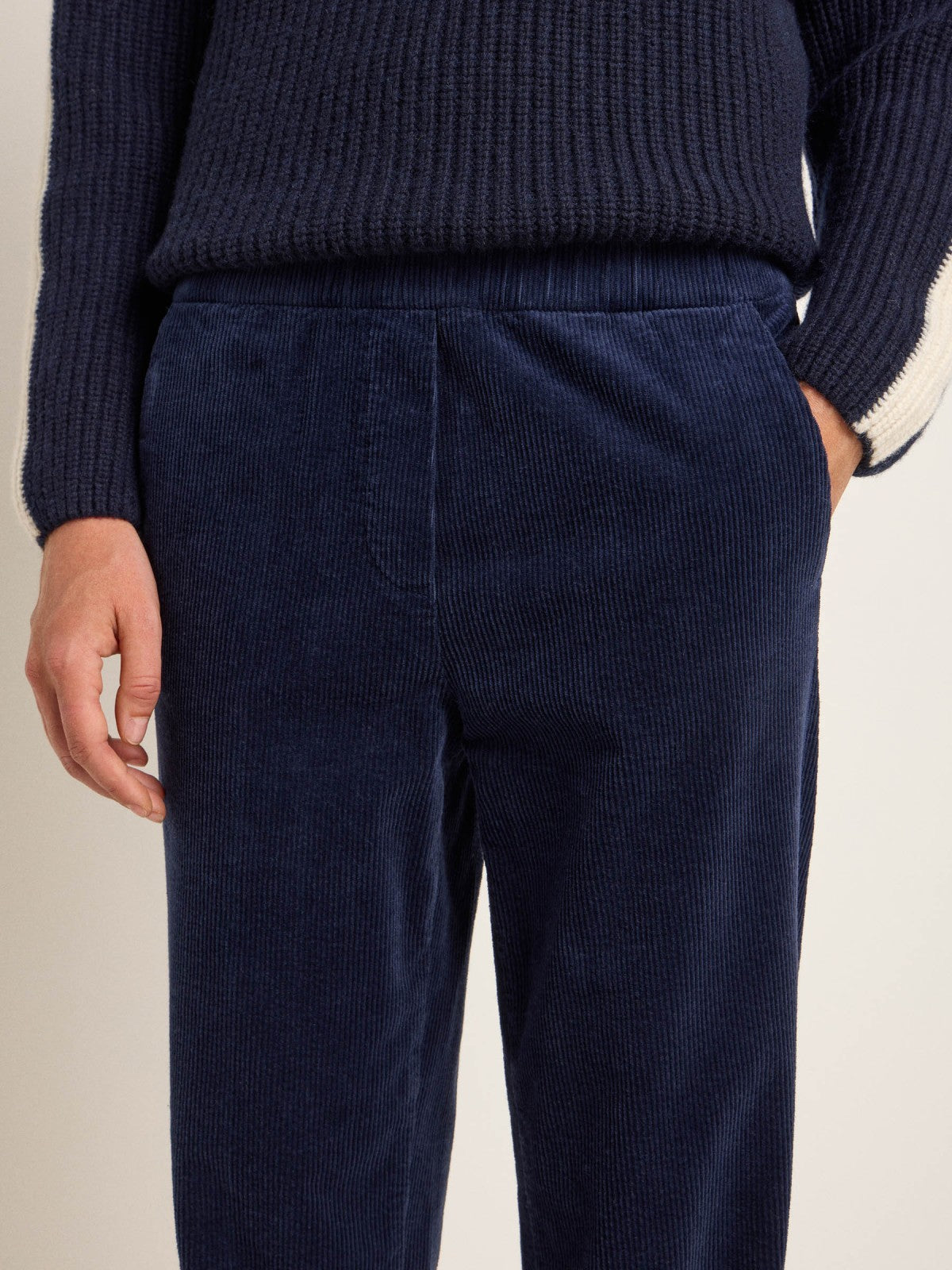 CORDUROY TROUSERS WITH ELASTIC WAISTBAND (GOTS) - Midnight