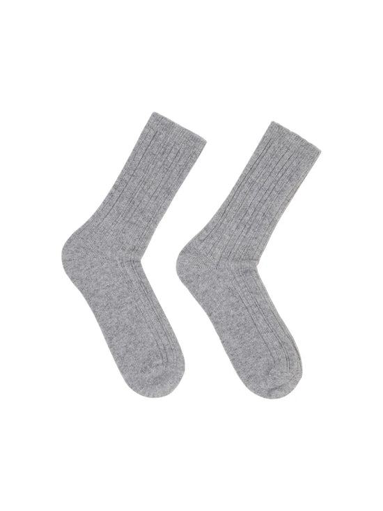 Rib Knit Wool Socks GOTS - Grey Melange