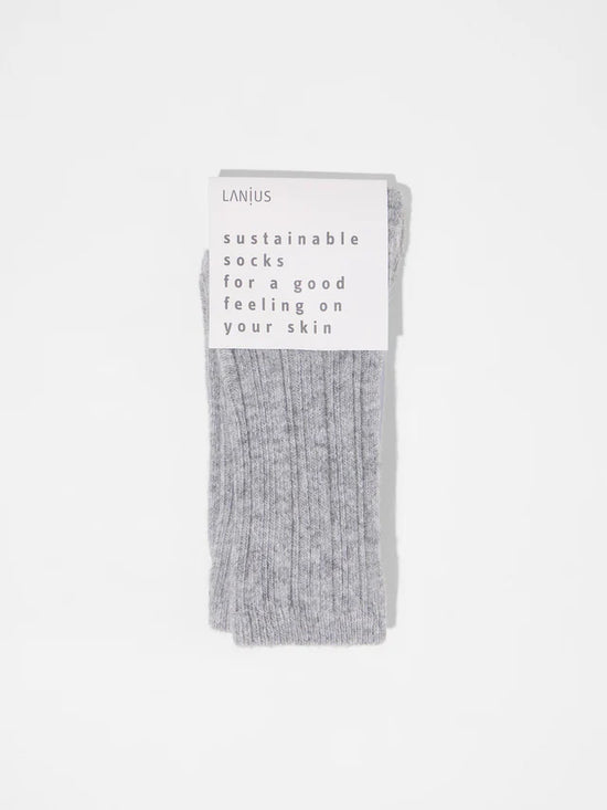Rib Knit Wool Socks GOTS - Grey Melange