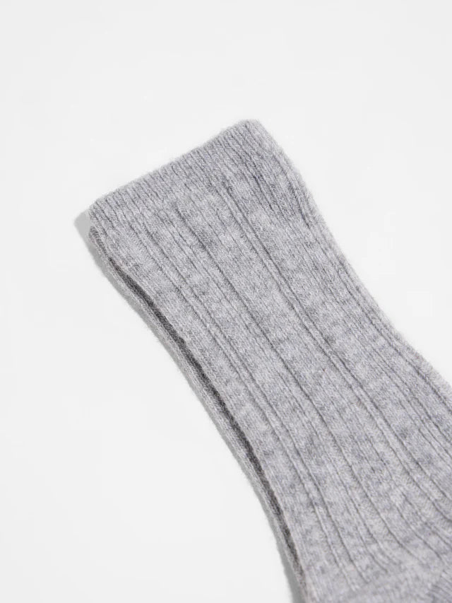 Rib Knit Wool Socks GOTS - Grey Melange