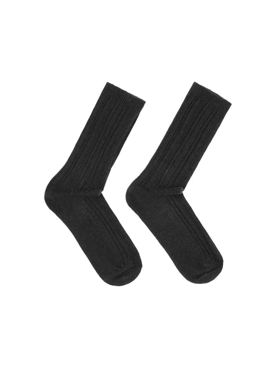Rib Knit Wool Socks GOTS - Black