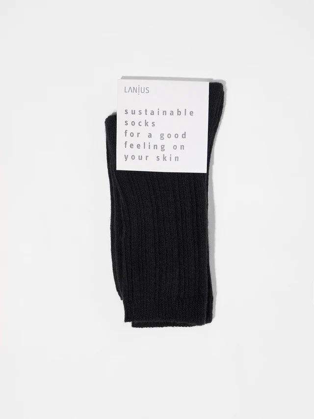 Rib Knit Wool Socks GOTS - Black