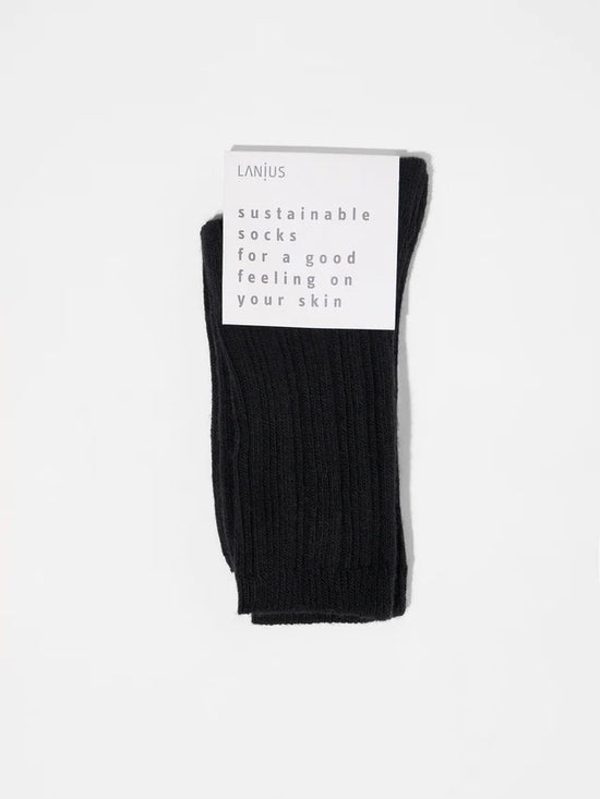 Rib Knit Wool Socks GOTS - Black