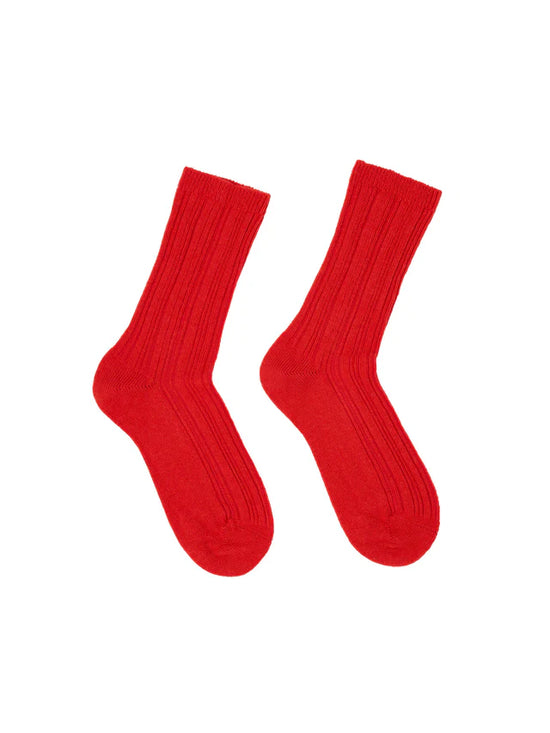 Rib Knit Wool Socks GOTS - Red Alert