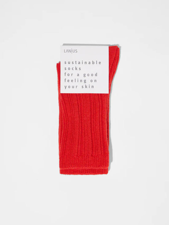 Rib Knit Wool Socks GOTS - Red Alert