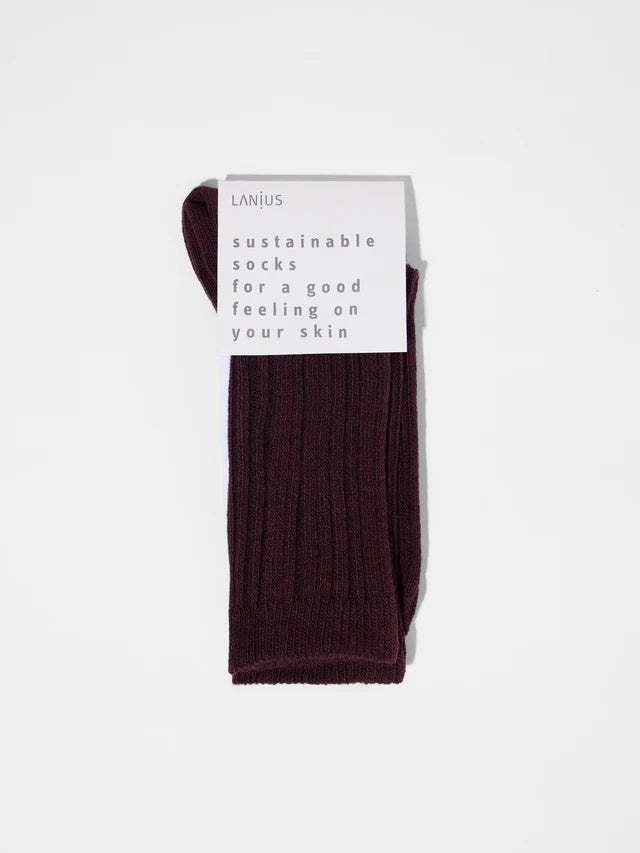 Rib Knit Wool Socks GOTS - Bordeaux