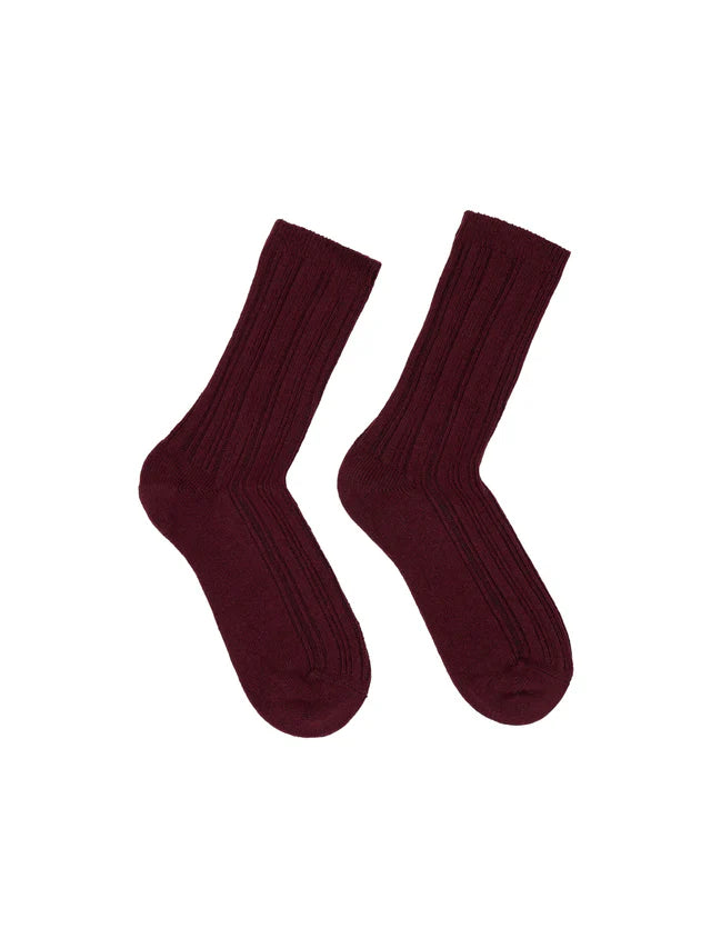 Rib Knit Wool Socks GOTS - Bordeaux
