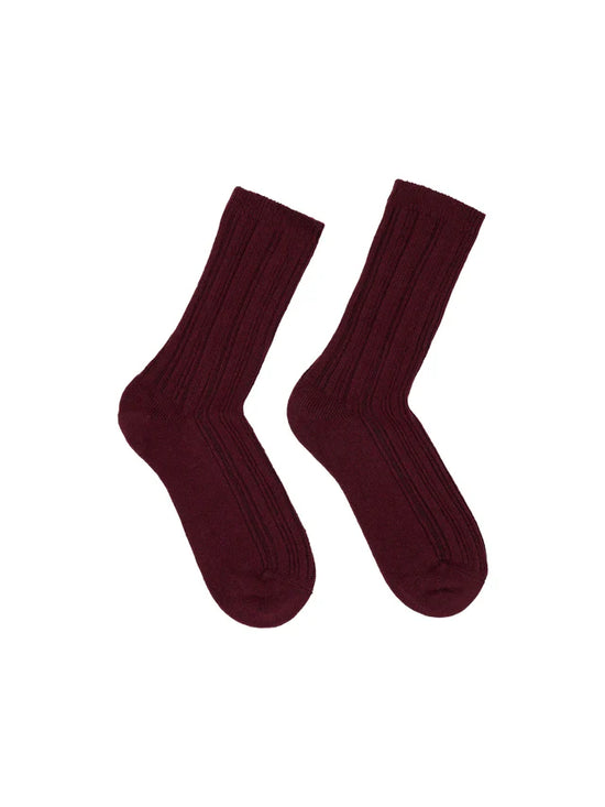 Rib Knit Wool Socks GOTS - Bordeaux