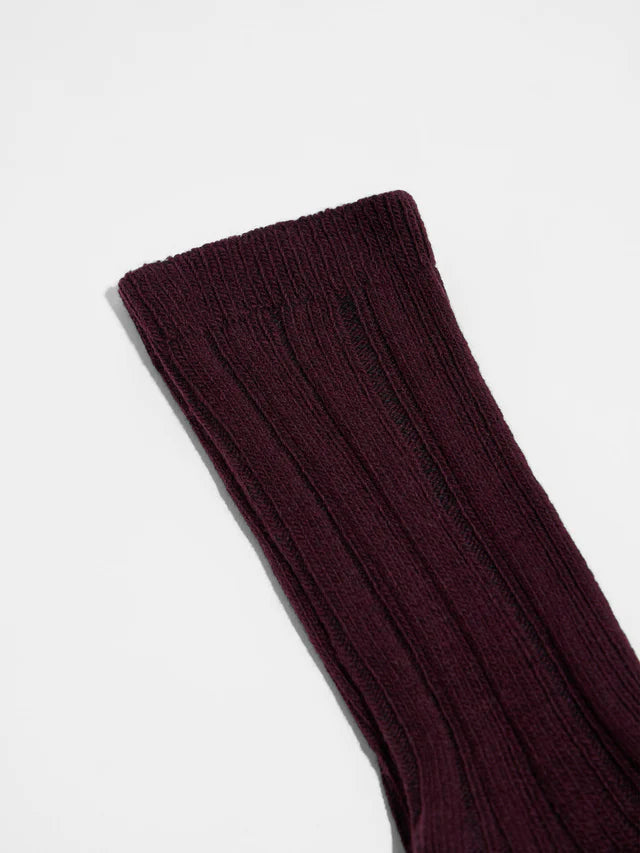 Rib Knit Wool Socks GOTS - Bordeaux