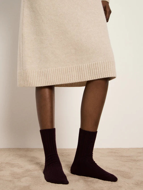 Rib Knit Wool Socks GOTS - Bordeaux
