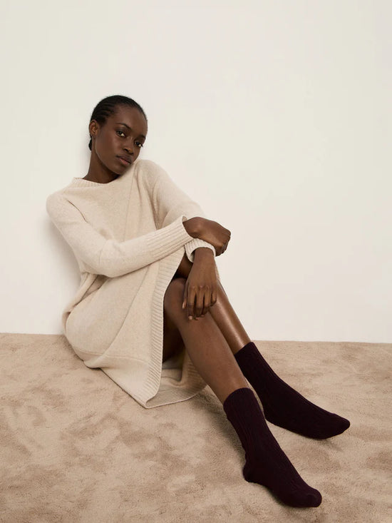 Rib Knit Wool Socks GOTS - Bordeaux