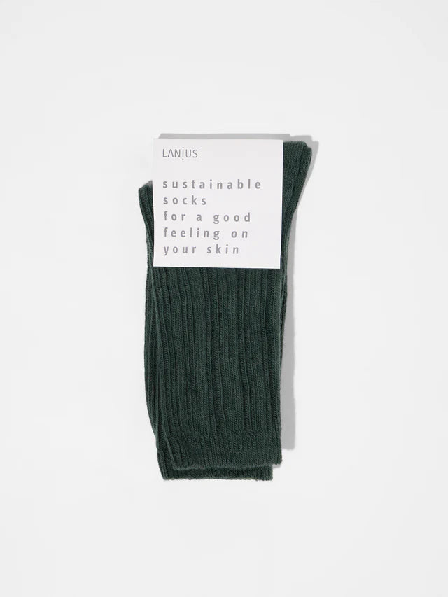 Rib Knit Wool Socks GOTS - Forest Melange