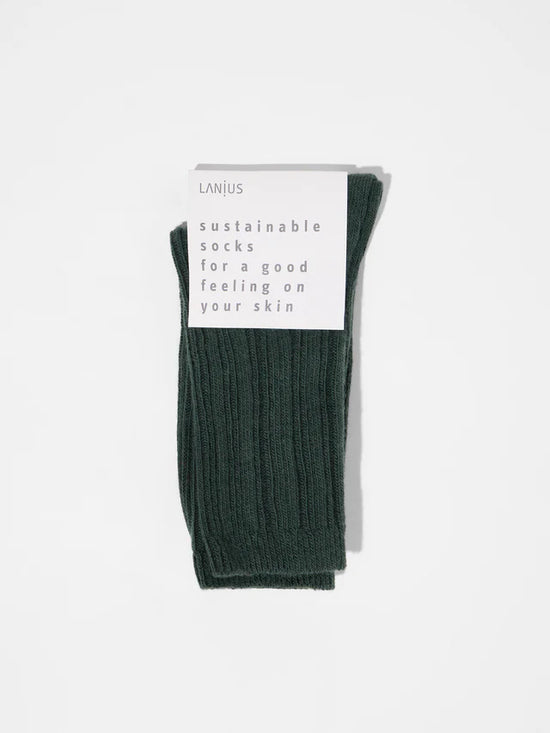 Rib Knit Wool Socks GOTS - Forest Melange