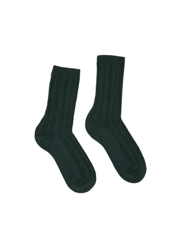 Rib Knit Wool Socks GOTS - Forest Melange
