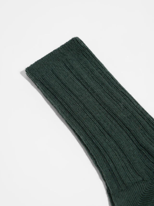 Rib Knit Wool Socks GOTS - Forest Melange